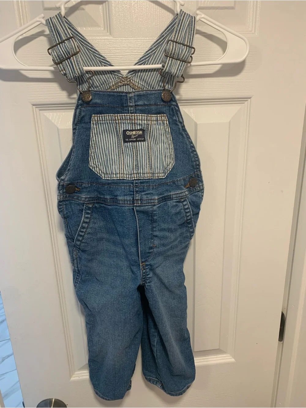 OshKosh B'gosh Blue Denim Toddler Overalls with Striped Bib Detail